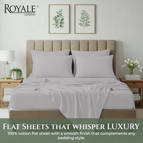 Image of Royale Linens 100% Organic Cotton Full Size Flat Sheet Only - Percale Top Sheets - Full Flat Sheet Sold Separately - Lightweight & Super Soft 100% Cotton Silver Bed Sheets Only (81 inch x 96 inch, Silver)