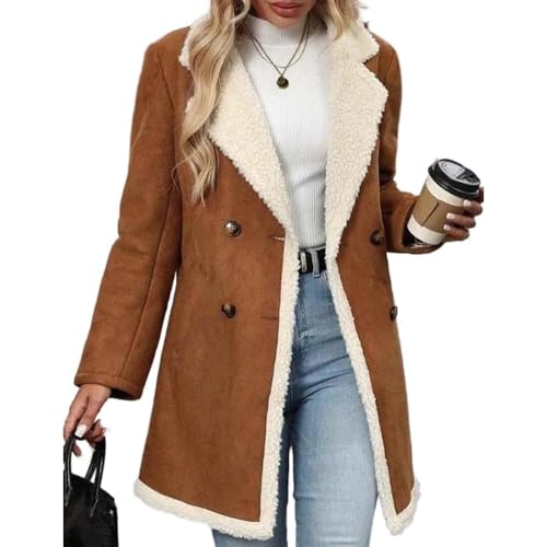 Winter Warm Fuzzy Cowgirl Jackets Casual Double Breasted Outwear (Brown,Medium)