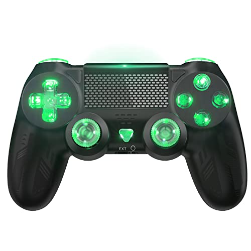 Gamrombo Manette sans fil pour Ps4 Noir Gamepad avec Double retour de vibrations/LED/3,5 mm Jack Audio/Turbo/Touchpad Compatible pour Ps4 Pro/Slim/PC/Console Cover
