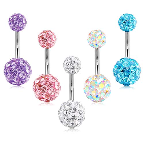 Crdifu Piercing pour le nombril avec pierre 14G 12 mm 14 mm 8 mm 6 mm 10 mm en acier inoxydable...