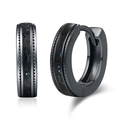 Black Hoop Earrings for Men Women 925 Sterling Silver Hypoallergenic Turquoise/Abalone Shell 15mm Huggie Earrings Punk Gothic Jewelry Gifts for Sensitive Ears Birthday