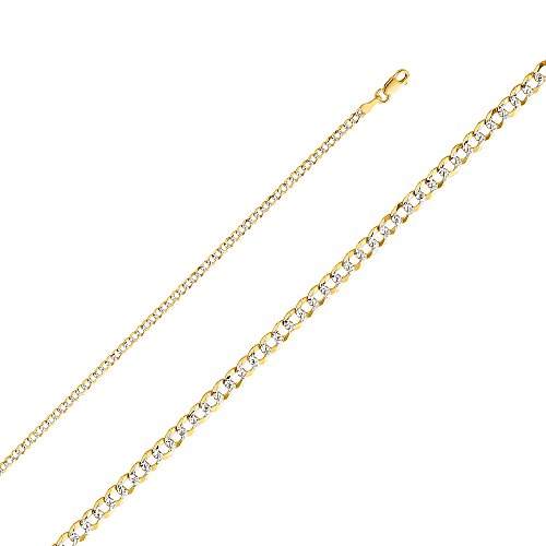 Precious Stars 14K Two-Tone Gold 2.7-Mm White Pave Cuban Chain Necklace (20 Inch) #TOP6