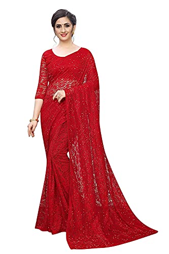 Sari rouge en coton mélangé jacquard élégant pour mariages et soirées traditionnelles