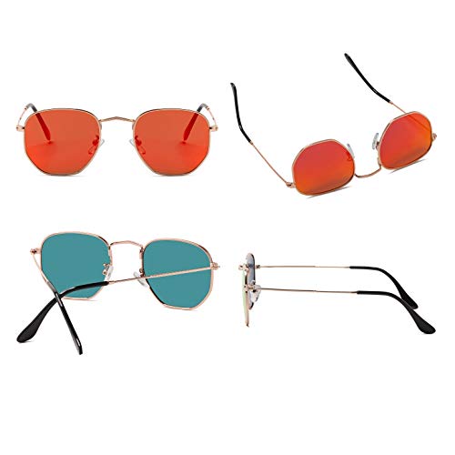 Image of Hipster Hexagonal Polarized Sunglasses Men Women Geometric Square Small Vintage Metal Frame Retro Shade Glasses
