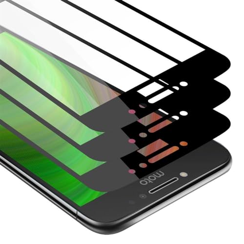 Cadorabo 3x Vidrio templado cobertura completa compatible con Motorola MOTO E4 en TRANSPARENTE con NEGRO - Paquete de 3 Vidrio protector de pantalla en dureza 9H con compatibilidad touch 3D