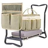 Ohuhu Upgraded Garden Kneeler and Seat 2-in-1 Foldable Gardening Stool with Detachable Soft Kneeling Pad, Garden Bench Heavy Duty with Large Tools Bag and Pouch, Gifts for Women Men Seniors Gardener