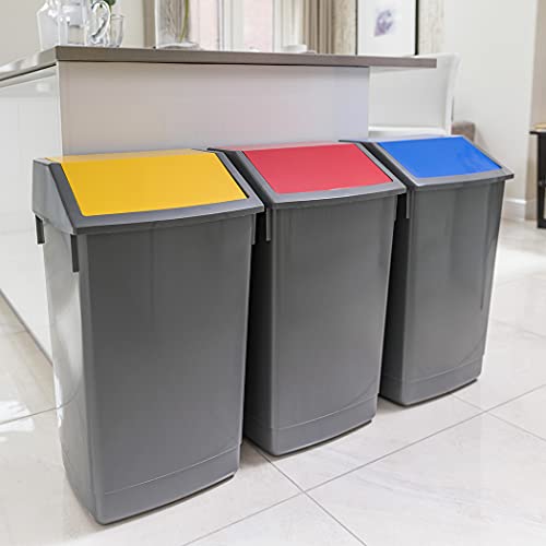 Addis Set of 3 Recycling 60 Litre Waste Utility Office Business Commercial Bins with Colour Coded Swing Lids, Grey with Red, Blue & Yellow, 3 x 60 - Image 5