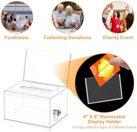 Donation Box with Lock,Suggestion Box with Sign Holder，Clear Ballot Box for Fundraising, Raffle, Tip Jar, School Voting — view 6