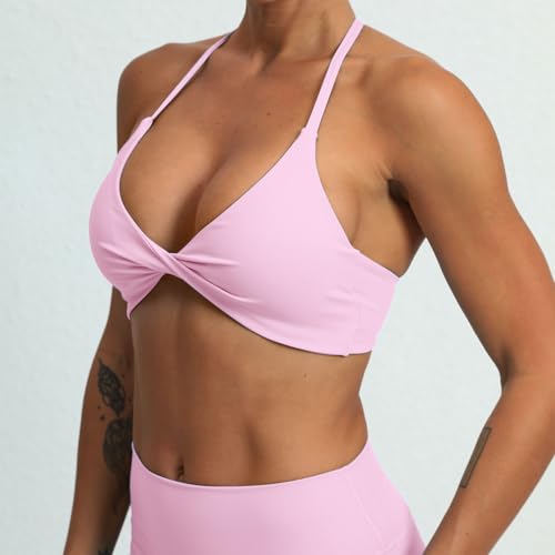Image of ABOCIW Sports Bras for Women Twist Criss-Cross Back Padded Workout Tank Tops Low Impact Gym Yoga Bra