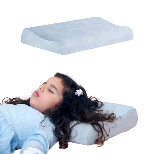 Image of The White Willow Bed Pillow For Kids-Toddler Pillow For 3 Years To 8 Years-Contour Memory Foam Soft Kids Pillows For Sleeping-Small Neck Support Pillows For Girls & Boys-Toddler Pillows-Sky Blue Cover