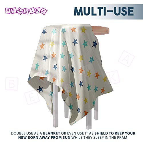 Image of BEMBIKA Bamboo Muslin Swaddle Wrap Baby 120X110 Cm Stroller Blanket Receiving Blanket for Newborn (Colorful Pentagram)