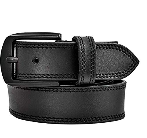 Mens Leather Belt with Double stitched 35 mm Width Mate Black Buckle2