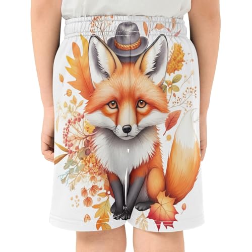 Fox Fall Pull-On Kids Shorts Elastic Waist Big Boys Vacation Shorts with Pockets XS3