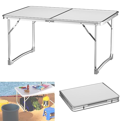 Folding Table Lightweight Extra Strength Camping Buffet Trestle Table for Indoor Outdoor Aluminum Tube & MDF Foldaway Table Aluminium Folding Table for Wedding Market Garden Party Car Boot Picnic