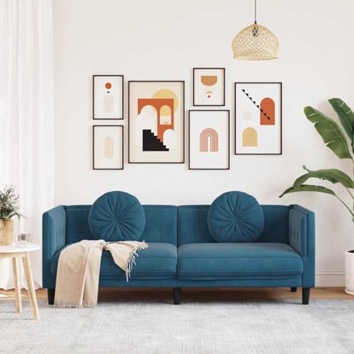 Willood Sofa mit Kissen 3-Sitzer Blau Samt, Polstersofa Loungesofa Couch für Wohnzimmer, Designsofa Wohnzimmersofa Sitzmöbel, Modern – Bild 5