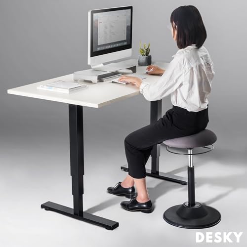 Image of Desky Sit Stand Office Stool - Ergonomic Bar Stool with Adjustable Height, Weighted Base & Tilting Saddle Seat, Ideal for Standing Desks & Active Workspaces - Black