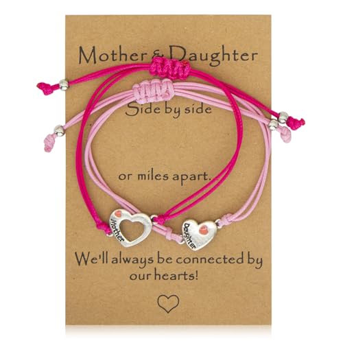 ALLY-MAGIC Mother Daughter Bracelets Set, Mother's Day Gifts from Daughter Heart Mummy and Me Matching Bracelet Long Distance Wish Bracelets Jewelry Gifts for Women Girls Mom Daughter Y7FXMNSL