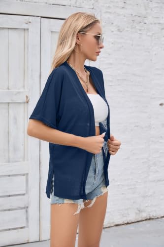 Image of Iandroiy Women's Lightweight Open Front Cardigans Casual Short Sleeve Blouse Tops