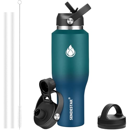 Image of SENDESTAR 40oz Water Bottle Wide Mouth Stainless Steel Vacuum Insulated Double Wall with Straw Lids Fit in Any Car Cup Holder