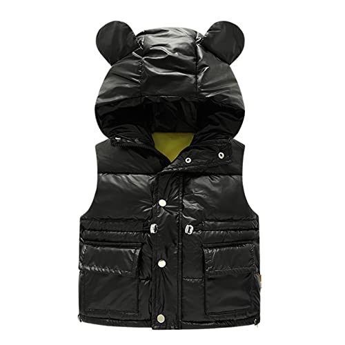 Boys Girls Shiny Puffer Jackets Kids Boys Girls Reflective Hooded Vest Metallic Bear ears Zipper Waistcoat for 2-12 Years