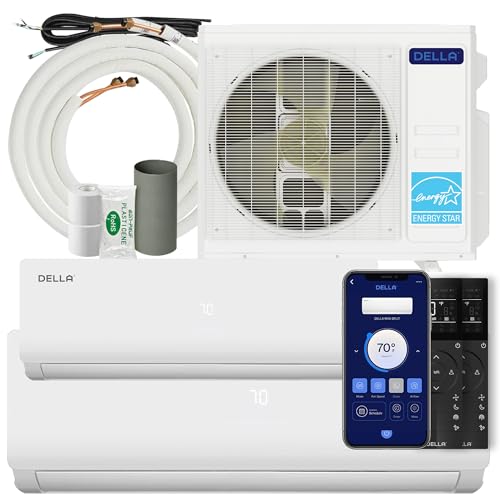 DELLA 28K BTU ODU 2 Dual Zone 12000 24000 BTU Mini Split Air Conditioner Work with Alexa, 20 SEER2 208-230V Cools Up to 2050 Sq.Ft Wifi Multi Zone Pre-Charged Heat Pump with 16ft Installation Kits