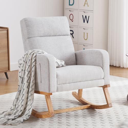 Image of HCHAIRH Rocking Chair Nursery, Nursing Rocking Chairs with Foot Rest for Mom Breastfeeding, Rocker Glider Chair with High Backrest for Living Room, Bedroom, Light Gray
