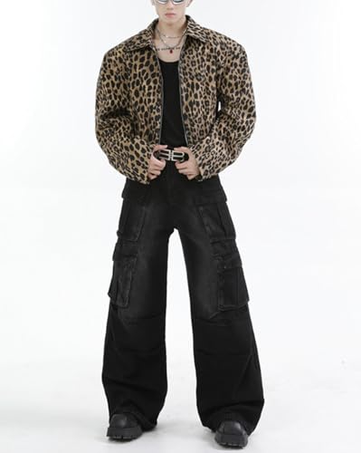 Autumn Winter Men's Print Denim Jacket Loose Retro Jacket With Shoulder Pads3