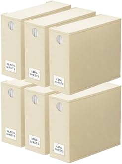 SpaceAid 6 Pack Bed Sheet Organizers and Storage, Foldable Sheet Organizer for Linen Closet, Sheets Set Folder Keeper with Window XL (Queen & King Size) Bedding Container (Beige, 6 Pack)