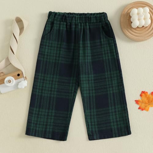Toddler Baby Boy Girl Gingham Pants Retro Flannel Plaid Pants Fall Winter Elastic Waist Long Trousers with Pockets3