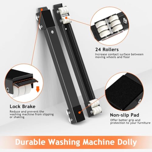 Image of Adjustable Washing Machine Stand with Wheels | Movable Fridge Stand for 7kg 8kg 9kg, Single Double Door, Top /Front Load Washer, Fridge & Dishwasher, 360 Rotating Wheels, Anti-Vibration Pads, Black