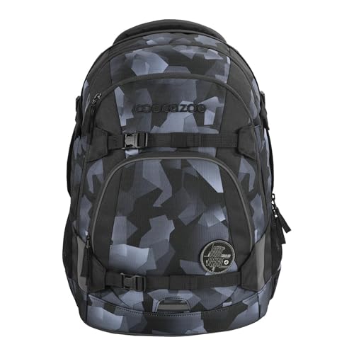 coocazoo Schulrucksack Mate „Grey Rocks”, schwarz-grau, ergonomischer & anpassbarer Tornister, höhen- & größenverstellbar, mit Brustgurt & Hüftgurt, ab der 3. Klasse