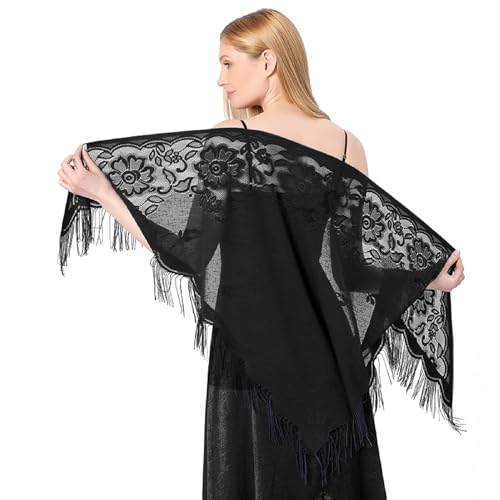 Women’s Vintage Floral Shawls and Wraps Hollow Out Scarves for Evening Dresses Triangle Shawl Fringed Evening Cape