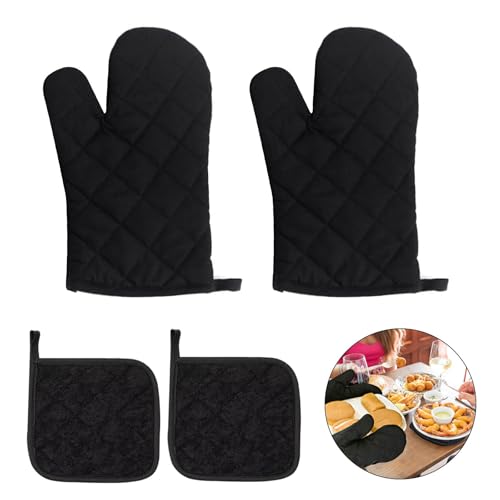 4 Pièces Résistant à la Chaleur Gants de Four Kit avec Utilisation à Domicile Maniques, Antidérapants Gants à Four pour la Cuisine, la Cuisine et la Pâtisserie(Noir)