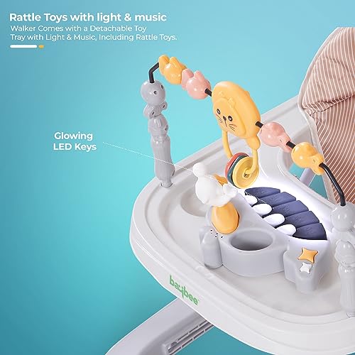 Image of Baybee Nexus Baby Walker for Kids with Parental Push Handle & 2 Height Adjustable, Multi-Function Folding Activity Walker for Baby with Musical Toy Bar | Walker Baby 6-18 Months Boys Girls (Grey)
