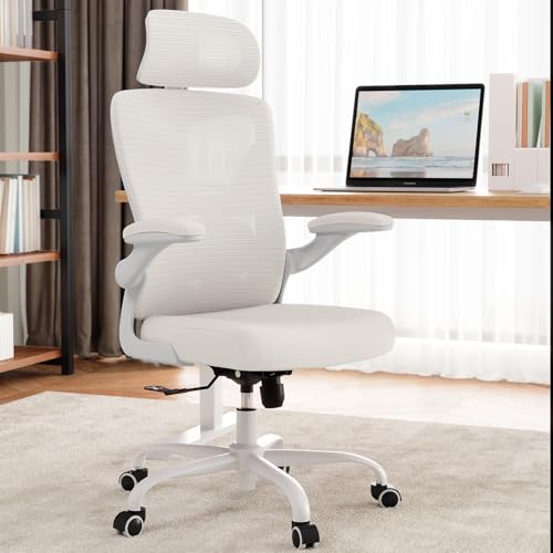 Image of White Ergonomic Office Chair: Mesh Desk Chair Comfy with Adjustable Lumbar Support 400lbs High Back Computer Gaming Chair - Big and Tall Office Chairs with Extra Wide Seat-Adults Home Office