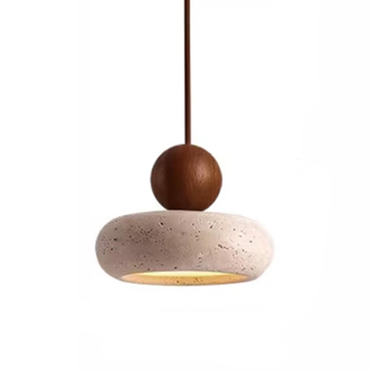 MTNROO Yellow Travertine Hanging Chandelier Circular 4.3 in Pendant Lamp No Dimmable Natural Porous Travertine Stone LED Warm Light Japanese Wabi-sabi Style for Commercial Bedroom Home
