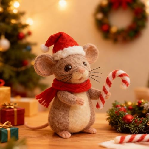 Felt Mouse - Handmade Wool Felt Christmas Mouse Ornament Cute Needle Felted Doll Mini Mice Ornaments Figurines Unique Xmas Tree Hanging Figurines & Stocking Stuffer Gifts Xmas Holiday Party Supply