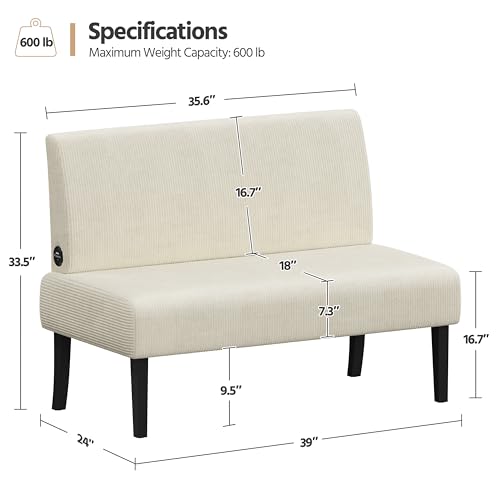 Image of Yaheetech Small Loveseat Armless Sofa Chair with USB Ports, Beige