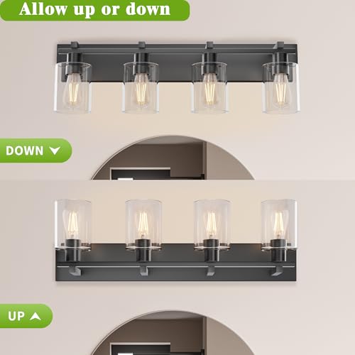 Image of Bathroom Vanity Light,4 Light Matte Black Light Fixture with Thickened Clear Glass Shade, 30 inch Modern Wall Sconce, Bathrooms Vanity Light Over Mirror for Bathroom
