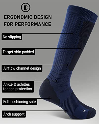Sitoisbe Men's Ski Socks Merino Wool (Pack Of 2) For Skiing, Snowboarding, Snow Boots, Winter Warm, Toe Thermal, Shin Padded, Comfy Cushion, Knee High, Cold Weather Long Socks, Medium, Navy Blue #TOP2