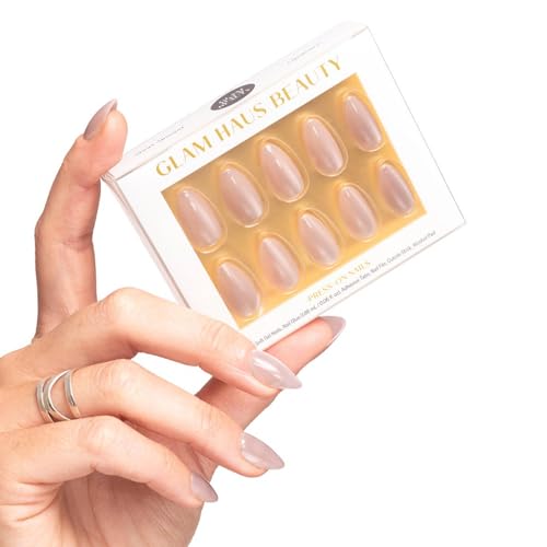 Glam Haus Beauty Press On Nails Opulence | Short Almond Champagne Velvet Finish Salon Quality | 16 Sizes - 32 Nail Kit with Glue & Adhesive Tabs