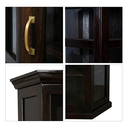 Image of SONA Art & Crafts Astro Sheesham Wooden Crockery Cabinet with Glass Door | Solid Wood Multipurpose Storage Cabinets for Living Room Home & Kitchen | Book Shelf Wooden - Walnut Finish