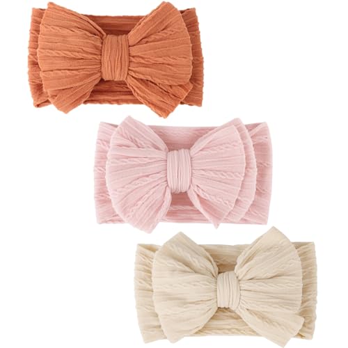 DRESHOW 3 Pack Baby Headbands for Girls Newborn Baby Nylon Headbands with Bows Hair Accessories, 3 Pack Bow Style 85-02