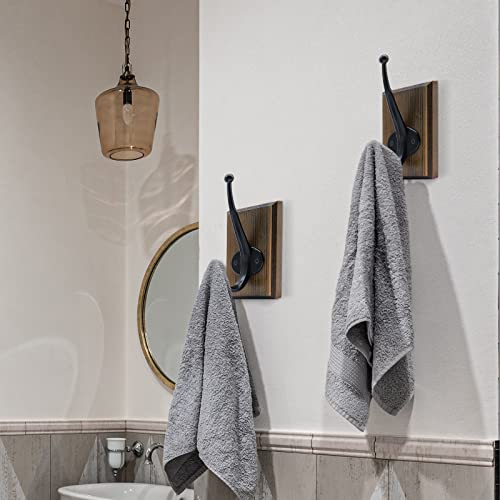 Lomuke Towel Hooks For Bathroom Wall Mounted, 2 Pack Farmhouse Rustic Wall Hooks For Hanging Robe Hat Keys, Heavy Duty Wood Black Coat Hooks For Entryway Kitchen Bedroom Decorative (Weathered Brown) #TOP4