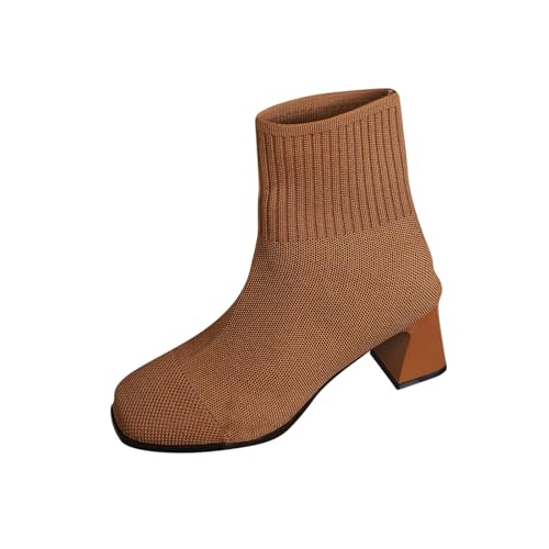 Bottes à talon haut pour femme et bottines en maille tricotée confortables
