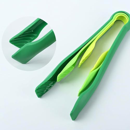 Image of 3 Piece Multifunctional Plastic Food Tongs Kitchen Bread Non-Slip Cooking Clip Clamp BBQ Salad Tools Grill Utensils - 6 /8 /10 Inch (Green)