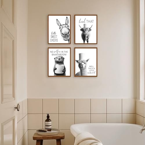 Funny Bathroom Wall Art Black and White Bathroom Signs Decor Rustic Donkey Cow Pictures Wall Decor Funny Animals Head on Tissue Paper Canvas Art Prints for Toliet Bedroom,Unframed,8x10inchx4pcs - Cosy Home Interiors Funny Bathroom Wall Art Black and White Bathroom Signs Decor Rustic Donkey Cow Pictures Wall Decor Funny Animals Head on Tissue Paper Canvas Art Prints for Toliet Bedroom,Unframed,8x10inchx4pcs - Image 3