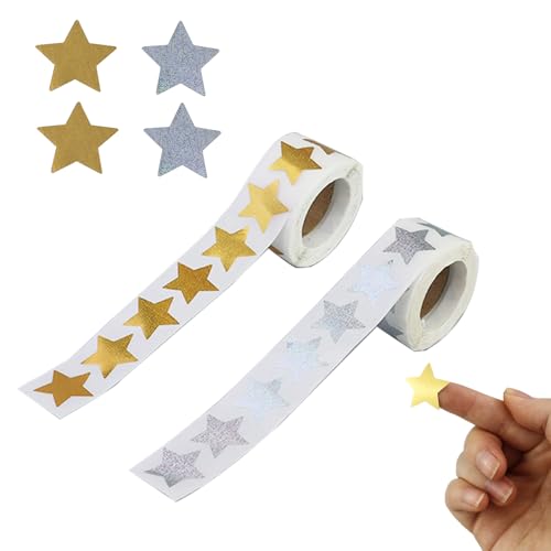 Lot de 1000 autocollants étoiles dorées et étoiles argentées - Rouleau de 2,5 cm - Petites étiquettes brillantes - Étoiles de Noël - Étoiles scintillantes - Décoration de scrapbooking