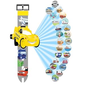 Kinder Cartoon Uhr Einstellbare digitale Projektionsuhr Transportmittel Projektor Uhr Kinder Digitaluhren 24 Verschiedene Bilder Kinderuhr Jungen Kinderuhren Outdoor Armbanduhr für Jungen Mädchen 3-10