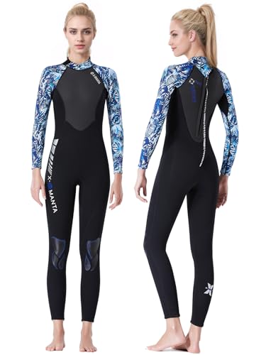 Owntop Neoprenanzug für Damen Herren - 3mm Neopren Tauchanzüge Wetsuit Langarm, Thermisch Verdickte Badebekleidung mit Reißverschluss Hinten UV 50+, Damen XXL